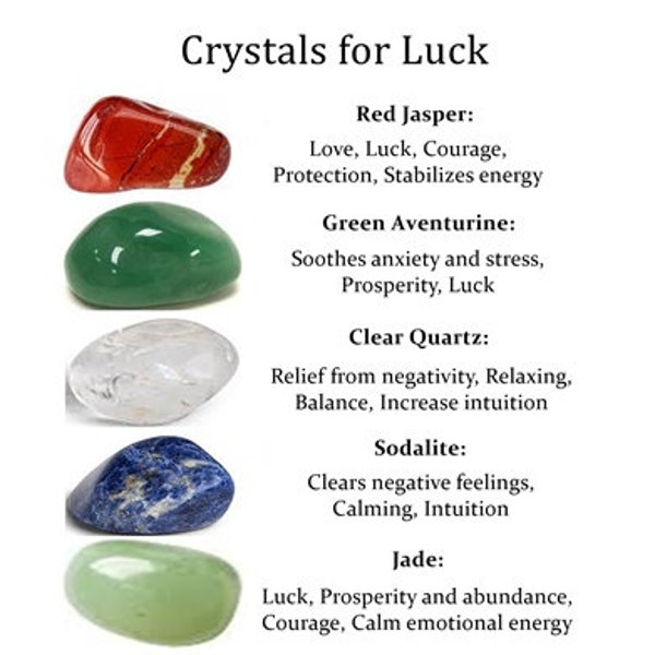 Ensemble de cristaux de chance, cristaux de chance, ensemble de cristaux de chance, cristaux de bonne chance, jaspe rouge, aventurine verte, quartz clair, sodalite, jade