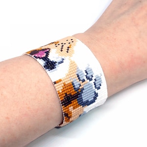 Cat Beaded Loom Bracelet, Gift for Cat Mom, Gift for Girlfriend, Miyuki Seed Bead Bracelet, Gift for cat lover, Woven Bracelet