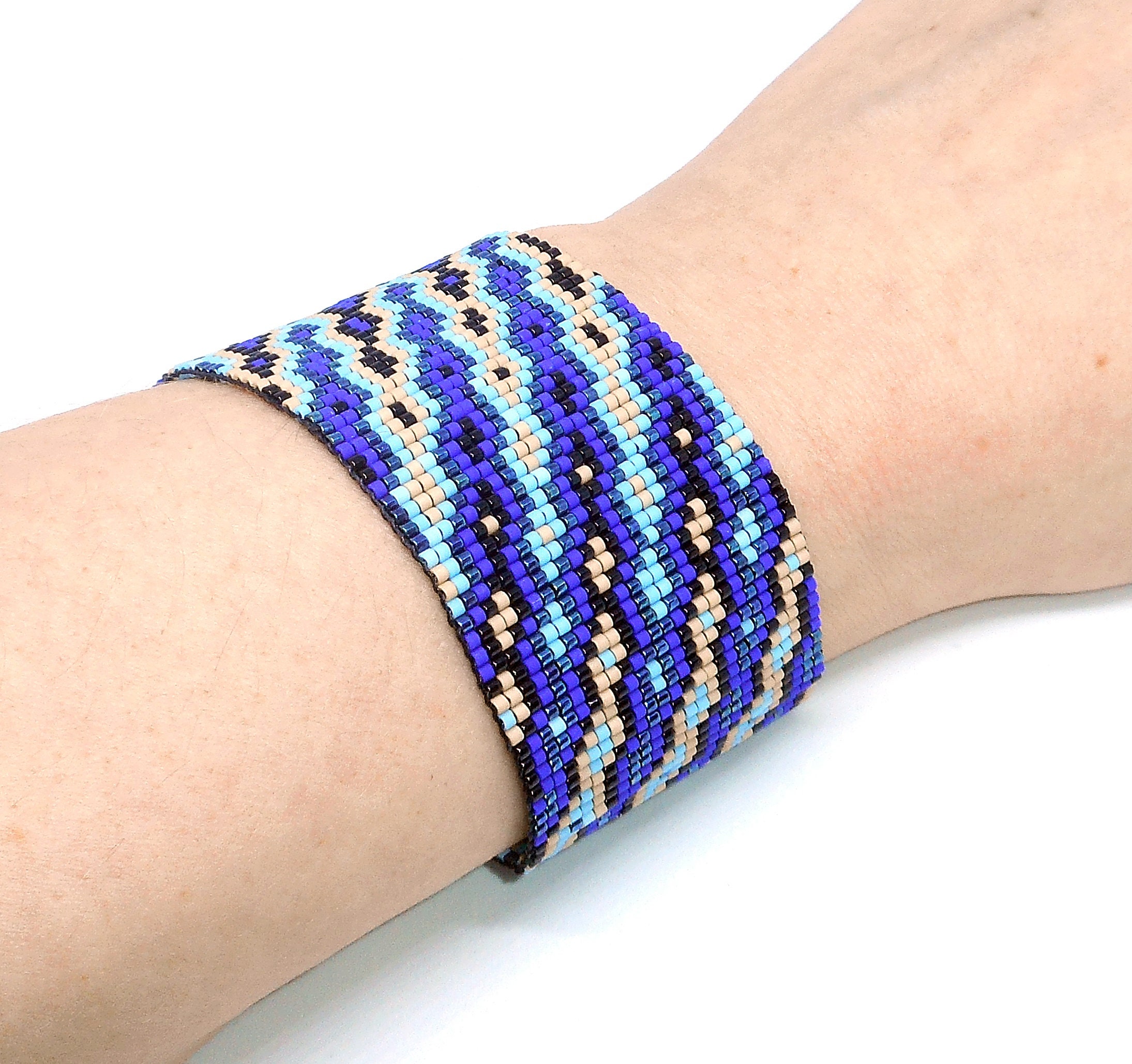 Blue Beaded Loom Bracelet Gift for mom Gift for Girlfriend | Etsy