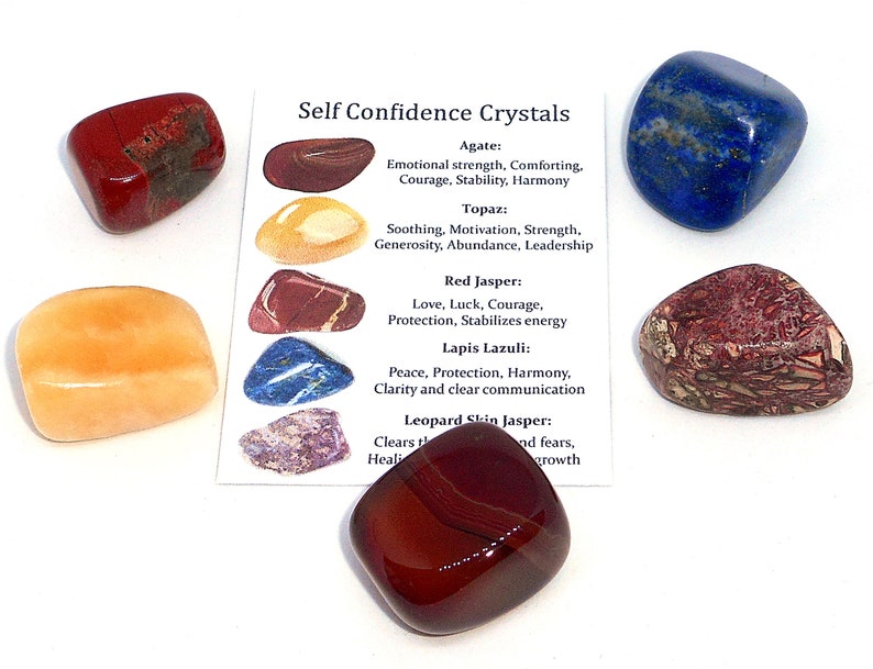 Self Confidence Crystals Set, Healing Stones, Self Confidence Stones Crystals, Agate, Topaz, Red