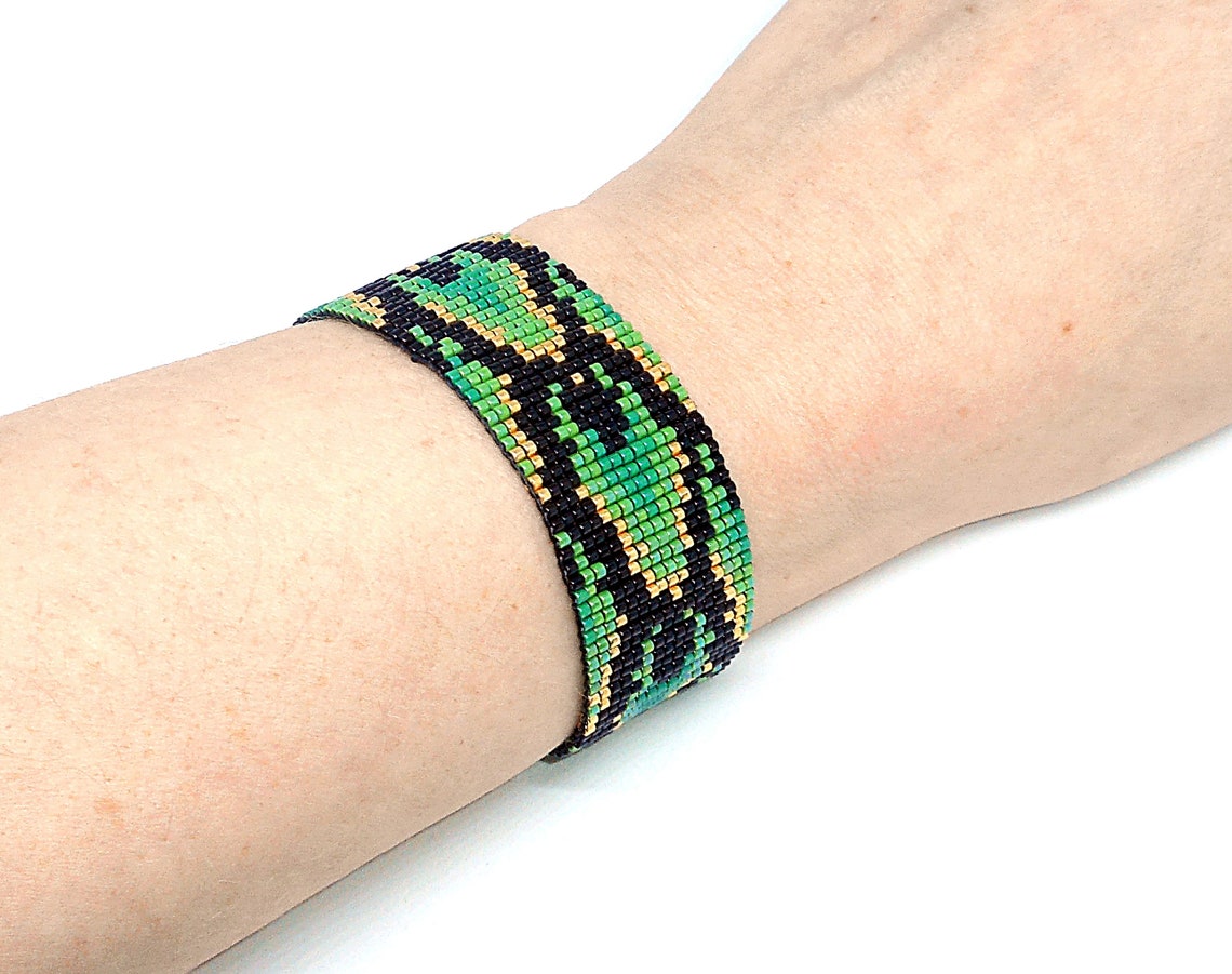 Green Snake Skin Bracelet Beaded Loom Bracelet Green Black - Etsy