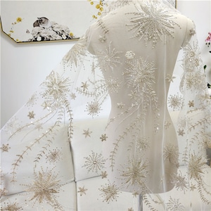 Gold Beaded Lace Fabric, Sequins Lace Fabric, Bridal Lace Fabric, Wedding Dress Fabric By Yard