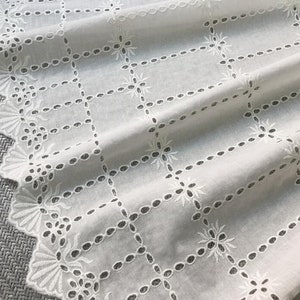 Off White Eyelet Fabric, Embroidery Cotton, Both Scalloped Edge Fabric By Yard, Eyelet Dress, Indian Cotton Fabrics