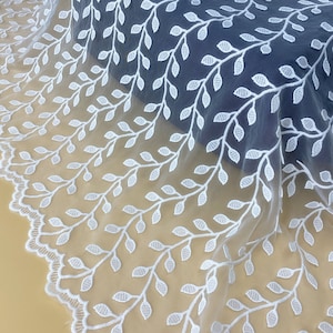 Elegant Leaf Lace Dress Fabric On Soft Tulle For Evening Dress, Bridal Veil, Wedding Gown