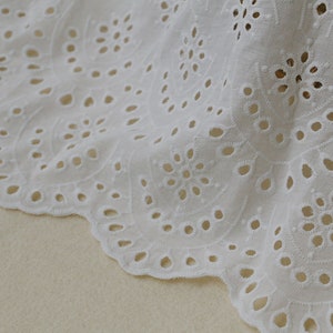 Cotton Lace Fabric Off White Eyelet Scalloped Borders 49 Width 1 Yard image 5