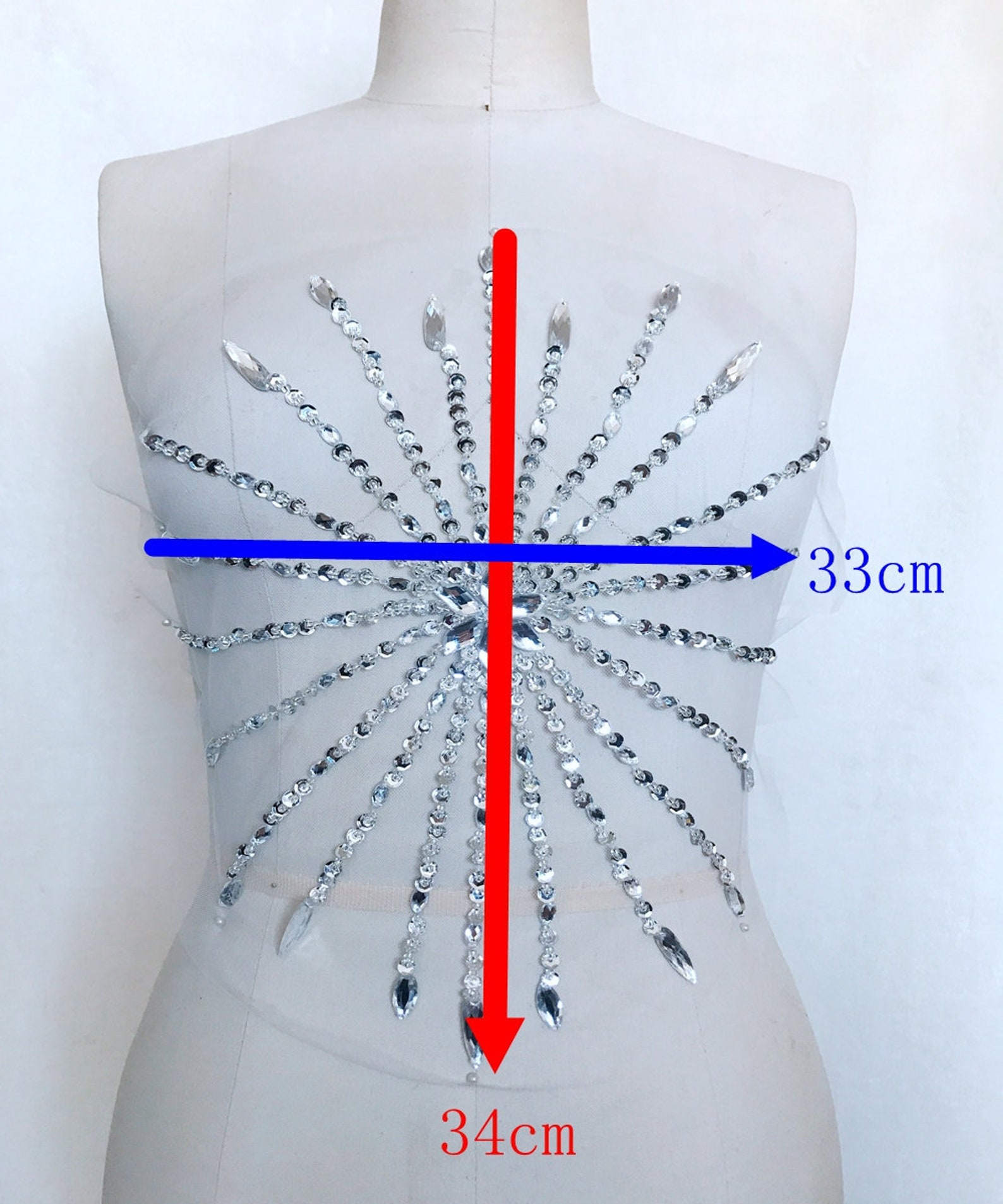 Silver Sun Beaded Applique, Ray Applique on Mesh, Bridal Applique ...