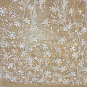 Off White Snowflake Lace Fabric Sequins Beading Flower Embroidery Dress Bridal Veil 53 Inches Width