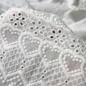 Vintage Cotton Embroidery Lace Fabric With Heart Shape and Eyelet Floral By The Yard 53" Wide