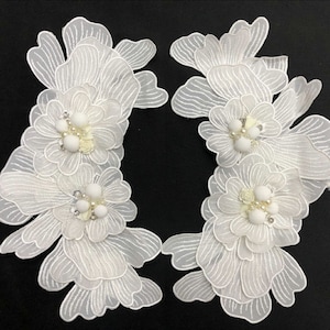 1 peça aplique de contas de flores 3D, aplique de renda de noiva branco-sujo, aplique de renda de rosas 3D para roupas, design de fantasias