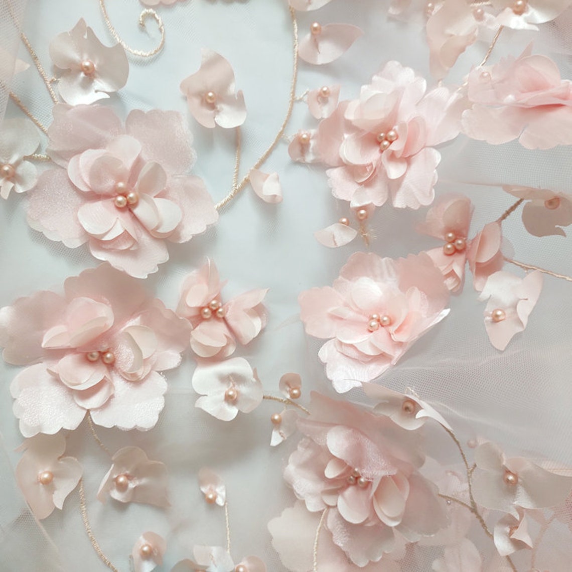 Flesh Pink 3D Flower Lace Fabric 3D Beaded Bridal Lace Etsy