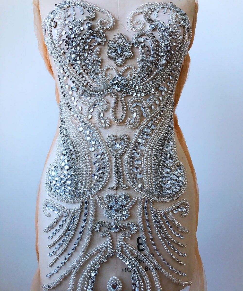 Rhinestone Applique Full Length Body Heavy Beaded Sequins Bodice ...