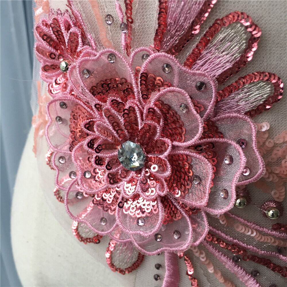 Delicate 3D Rhinestone Petals Lace Patch Embroidered Trim Etsy