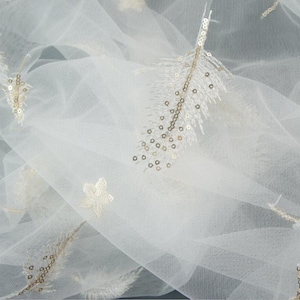 Glittering Sequined Feathers Lace Fabric, Stars Tulle Fabric, Champagne-Pink-Gray-Off White-Black Mesh Lace Fabric Sell By The Yard 2019 New