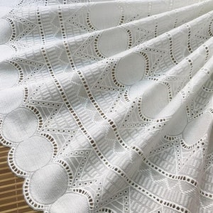 Circle Cotton Embroidery Lace Fabric With Bilateral Scalloped Trim In Off White By Yard 53" Wide