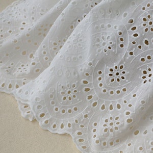 Cotton Lace Fabric Off White Eyelet Scalloped Borders 49 Width 1 Yard image 4