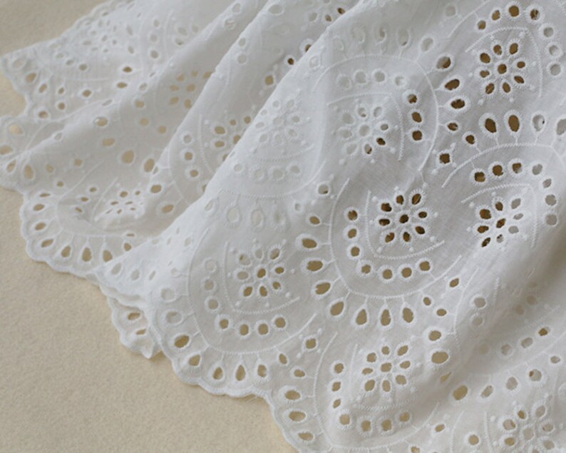 Cotton Lace Fabric Off White Eyelet Scalloped Borders 49 Width 1 Yard image 4