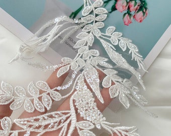 FD3072 Embroidered 2-layer Flower Mesh Applique Pearl Core Lace Trim DIY 1 Yard☆ 