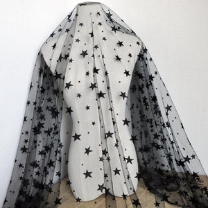 Black star flocking embroidered lace fabric star tulle fabric 59&quot; width 1 yard