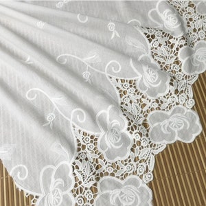Off White Lace Fabric, Cotton Lace With Big Floral, Retro Embroidery Cotton Lace Fabric, Girl Dress Fabric By Yard