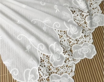 Off White Lace Fabric, Cotton Lace With Big Floral, Retro Embroidery Cotton Lace Fabric, Girl Dress Fabric By Yard