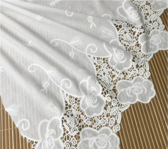 Off White Lace Fabric, Cotton Lace With Big Floral, Retro