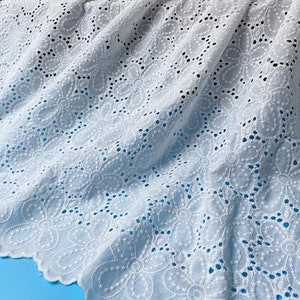 Eyelet Flower Cotton Fabric, Off White Embroidery Lace Fabric, Cotton Fabric By The Yard 51" Wide By Yard