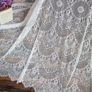 3 meters of lace fabric with eyelash edge both scallop 59" wide black or off white soft handfeel