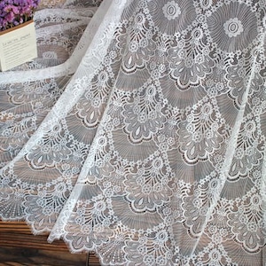 3 meters of lace fabric with eyelash edge both scallop 59&quot; wide black or off white soft handfeel