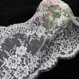 French eyelash lace fabric, off white Chantilly lace fabric, ivory lace fabric, bridal lace fabric, 3 yards