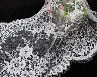 French eyelash lace fabric, off white Chantilly lace fabric, ivory lace fabric, bridal lace fabric, 3 yards
