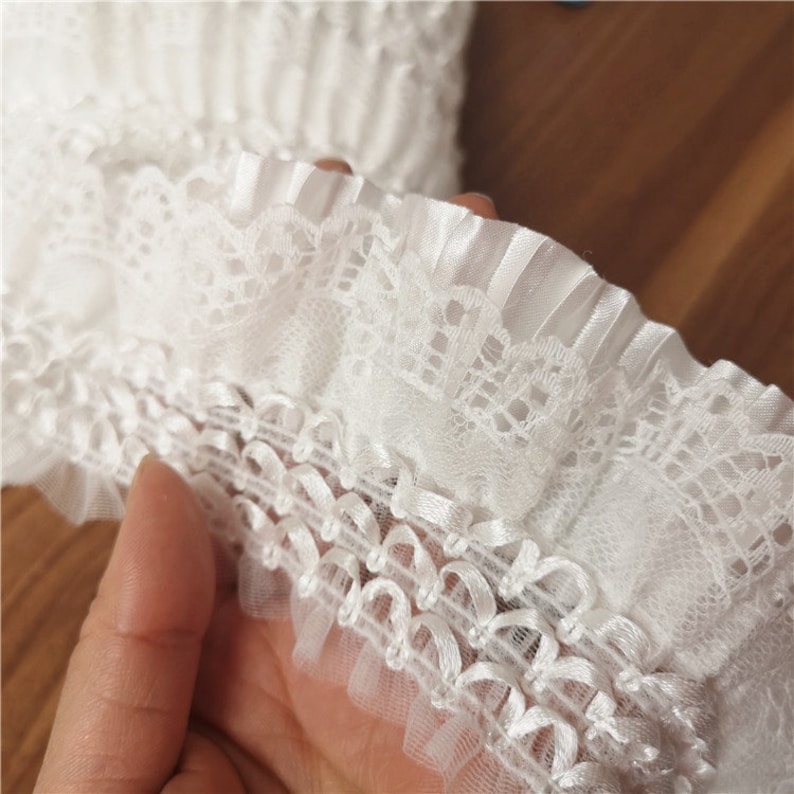 White Ruffled Pleated Lace Trim Fold Satin and Mesh Trim Lace Etsy