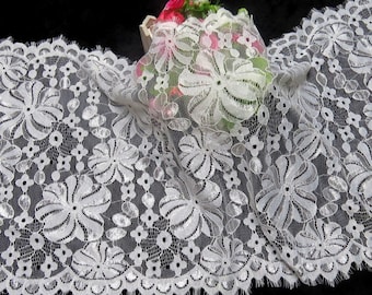 Sale ivory chantilly lace fabric, bridal lace fabric, wedding lace fabric, embroidered floral lace fabric 3 yards