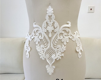 Lace Applique, Vintage Off White Bridal Lace Applique, Corded Lace Applique, Bridal Lace Applique, Bridal Veil Lace Applique, Wedding Gown