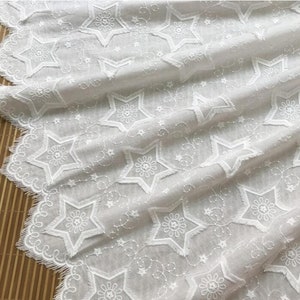 Off White 3D Stars Cotton Fabric With Bilateral Scalloped For Curtains, Photography Prop, Evening Dress And Home Decor