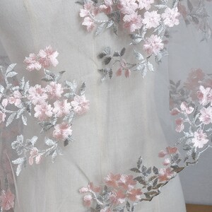 Beautiful Venice Lace Fabric Pink Floral Embroidered Ivory Tulle Fabric Evening Gowns By The Yard 51 Wide image 2