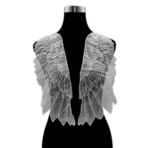 Large organza embroidered angel wing lace applique, A pair of black or off white applique patch trim lace motif for costume decoration