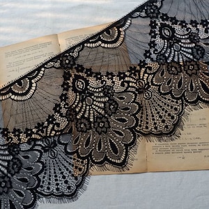 Lace Trim, Tulle Lace Trim, Scalloped Lace Trim, Black Lace Trim, Off White Lace Trim, Soft French Lace 9.8 inches Wide 3 Yards