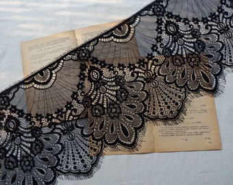 Lace Trim, Tulle Lace Trim, Scalloped Lace Trim, Black Lace Trim, Off White Lace Trim, Soft French Lace 9.8 inches Wide 3 Yards