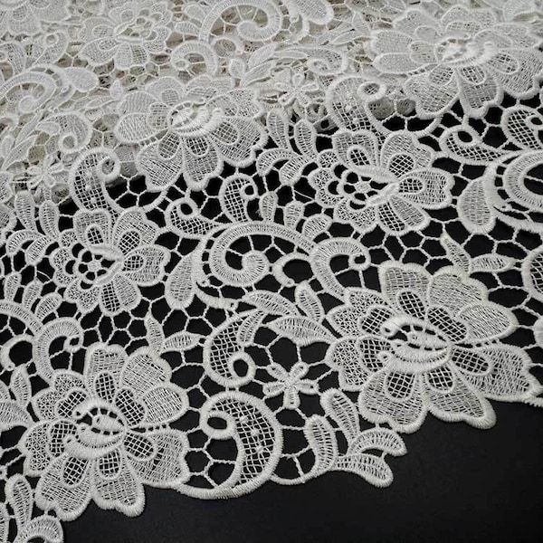 Tissu guipure épais, tissu dentelle de mariée soluble dans l'eau, tissu fleurs évidées au crochet, 51 po. de large 1 mètre de long