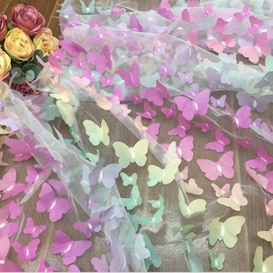 3D Butterfly Lace Fabric, Colorful Butterfly Tulle Fabric For Party Dress, Girl Dress, Gowns, Baby Dress