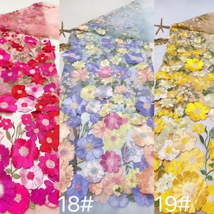 12 Colors 3d flower embroidered lace fabric colorful floral tulle mesh fabric for baby tutu dress banquet dress bridal wedding dress 51wide image 10