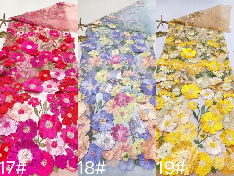 12 Colors 3d flower embroidered lace fabric colorful floral tulle mesh fabric for baby tutu dress banquet dress bridal wedding dress 51wide image 10