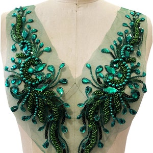 6 Colors Heavy Beaded Rhinestone Applique With Sequins, 1 Pair, Gold/Red/Royal Blue/Purple/Pink