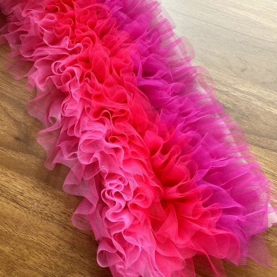 1 Yard Gradient Dense Ruffled Tulle Trim, Frill Trim, Pleated Mesh
