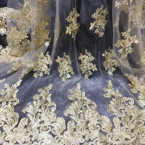 Heavy Gold Lace Fabric, Sequined Alencon Lace Fabric, Corded ...
