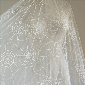 Off White Spider Web Sequins Lace Fabric, Spiderweb Bridal Lace Fabric, Wedding Dress Fabric