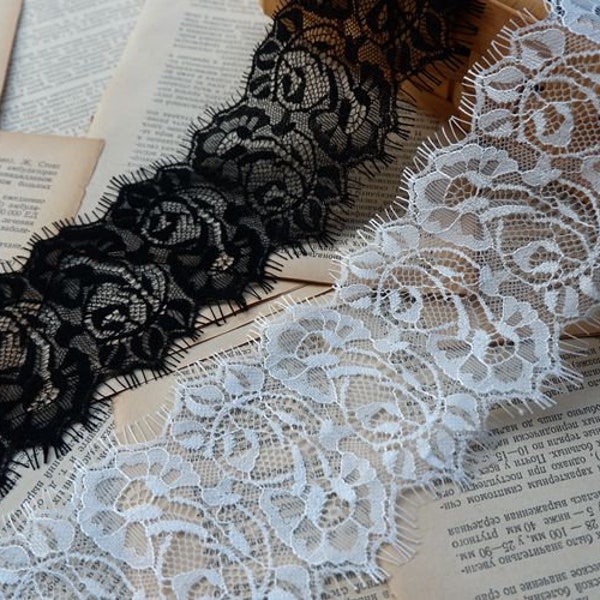 Soft Bridal Chantilly Lace Trim In Black Or Off White Both Eyelashes Edging Trim For Costume, Alice Cape Veil