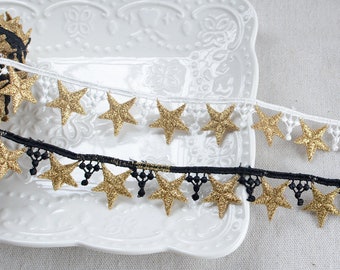 Gorgeous Gold 3D Star Lace Trim, Fringe Tassel Lace, Venice Lace Trim, Water Soluble Lace Ribbon By Yard