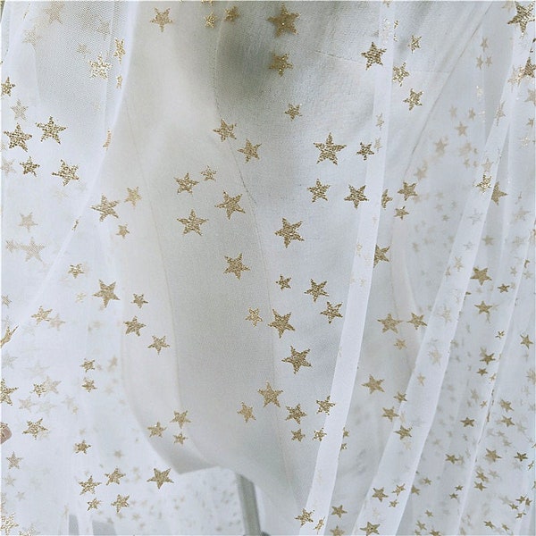 2 Yards Gauze Fabric Gold Little Stars Off White Tulle Mesh Lace Fabric For Bridal Veils, Baby Dress, Dolls Outfits
