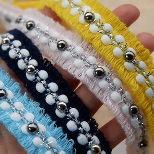 Delicate Pearl Beaded Trim, Bridal Trim, Gown Trim, Wedding Trim, Bridal Belt, Wedding Sash By The Yard 0.7&quot; Wide